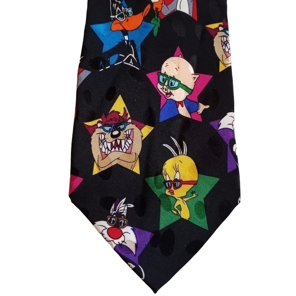 Vintage 90's Necktie Looney Tunes Mania Bugs Bunny Eyeglasses Cartoon Si…